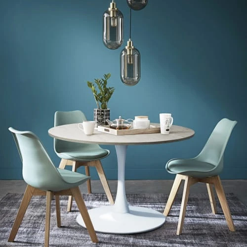 Urban Meuble Tables à Manger Table à Manger Ronde Style Scandinave Blanc/Chêne Dia.100CM 4 Urban Meuble Tables à Manger Table à Manger Ronde Style Scandinave Blanc/Chêne Dia.100CM – Image 2