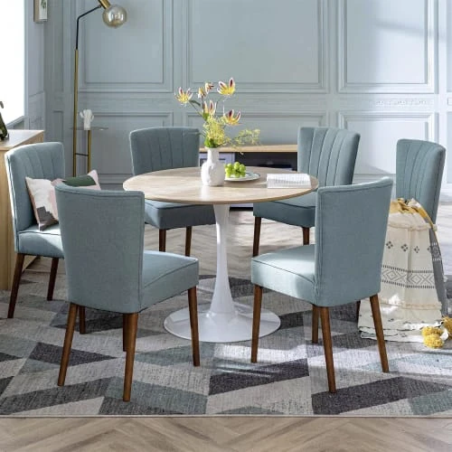 Urban Meuble Tables à Manger Table à Manger Ronde Style Scandinave Blanc/Chêne Dia.100CM 5 Urban Meuble Tables à Manger Table à Manger Ronde Style Scandinave Blanc/Chêne Dia.100CM – Image 3