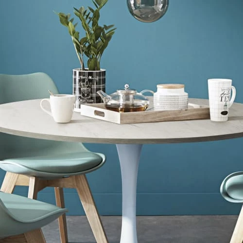 Urban Meuble Tables à Manger Table à Manger Ronde Style Scandinave Blanc/Chêne Dia.100CM 6 Urban Meuble Tables à Manger Table à Manger Ronde Style Scandinave Blanc/Chêne Dia.100CM – Image 4