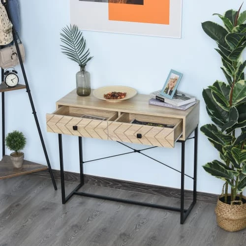 Homcom Consoles Et Drapiers Table Console Industriel 2 Tiroirs 6 Homcom Consoles Et Drapiers Table Console Industriel 2 Tiroirs – Image 4