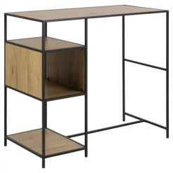 Toilinux Tables à Manger Table De Bar Avec 3 Niches De Rangement En Mdf Et Métal Noir -Marquee Magasin table de bar avec 3 niches de rangement en mdf et metal noir 2