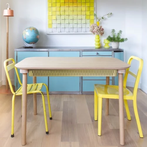 DIZY Design Tables à Manger Table De Repas Avec 2 Tiroirs En Chêne Et Métal Laiton 4 DIZY Design Tables à Manger Table De Repas Avec 2 Tiroirs En Chêne Et Métal Laiton – Image 2