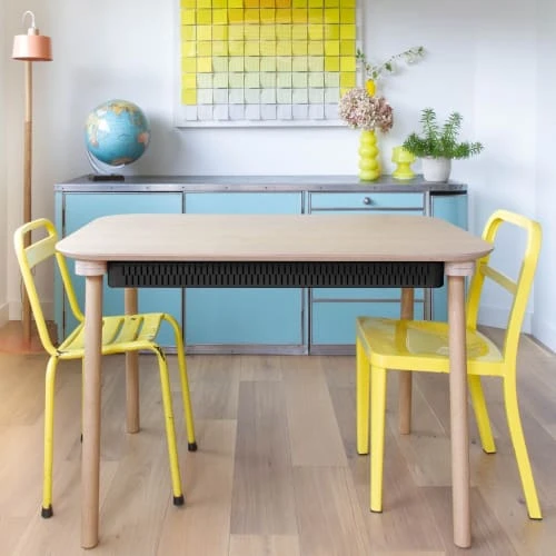 DIZY Design Tables à Manger Table De Repas Avec 2 Tiroirs En Chêne Et Métal Noir 4 DIZY Design Tables à Manger Table De Repas Avec 2 Tiroirs En Chêne Et Métal Noir – Image 2