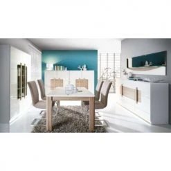 Meubletmoi Tables à Manger Table De Repas Extensible 160/206 Cm Plateau Blanc Et Bois -Marquee Magasin table de repas extensible 160 206 cm plateau blanc et bois 2