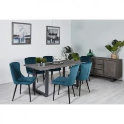 ATHM DESIGN Tables à Manger Table De Repas Gris Plateau Acacia Massif Pieds Métal 200x100cm -Marquee Magasin table de repas gris plateau acacia massif pieds metal 200x100cm 1