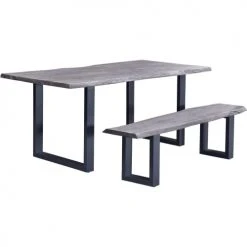 ATHM DESIGN Tables à Manger Table De Repas Gris Plateau Acacia Massif Pieds Métal 200x100cm -Marquee Magasin table de repas gris plateau acacia massif pieds metal 200x100cm 3