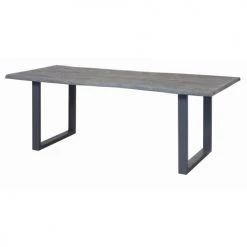 ATHM DESIGN Tables à Manger Table De Repas Gris Plateau Acacia Massif Pieds Métal 240x100cm