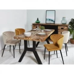 ATHM DESIGN Tables à Manger Table De Repas Noir Et Marron Plateau Bois Massif -Marquee Magasin table de repas noir et marron plateau bois massif 4