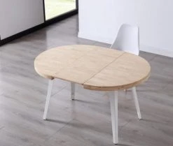 Mathi Design Tables à Manger Table De Repas Ronde Extensible 6 Personnes En Bois Et Acier Blanc -Marquee Magasin table de repas ronde extensible 6 personnes en bois et acier blanc 2