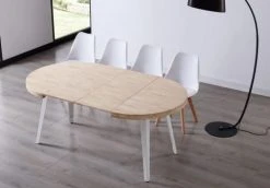 Mathi Design Tables à Manger Table De Repas Ronde Extensible 6 Personnes En Bois Et Acier Blanc -Marquee Magasin table de repas ronde extensible 6 personnes en bois et acier blanc 3