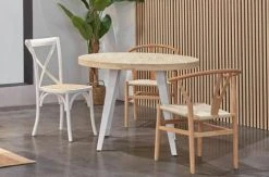 Mathi Design Tables à Manger Table De Repas Ronde Extensible 6 Personnes En Bois Et Acier Blanc -Marquee Magasin table de repas ronde extensible 6 personnes en bois et acier blanc 4