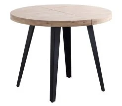 Mathi Design Tables à Manger Table De Repas Ronde Extensible 6 Personnes En Bois Et Acier Noir