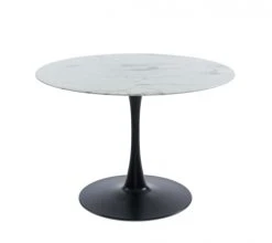 Baita Tables à Manger Table De Séjour Verre Effet Marbre Ronde 110cm Pied Noir