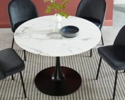Baita Tables à Manger Table De Séjour Verre Effet Marbre Ronde 110cm Pied Noir -Marquee Magasin table de sejour verre effet marbre ronde 110cm pied noir 3