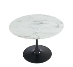 Baita Tables à Manger Table De Séjour Verre Effet Marbre Ronde 110cm Pied Noir -Marquee Magasin table de sejour verre effet marbre ronde 110cm pied noir 4