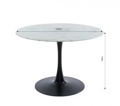 Baita Tables à Manger Table De Séjour Verre Effet Marbre Ronde 110cm Pied Noir -Marquee Magasin table de sejour verre effet marbre ronde 110cm pied noir 5