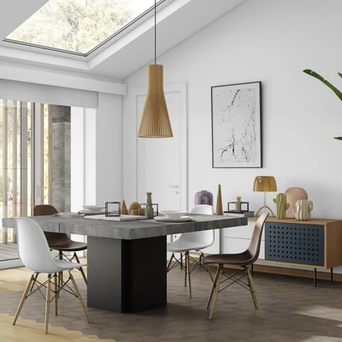 TEMAHOME Tables à Manger Table Effet Bois Béton Et Noir 5 TEMAHOME Tables à Manger Table Effet Bois Béton Et Noir – Image 3