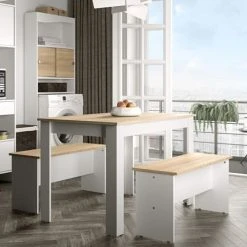 Symbiosis Tables à Manger Table Effet Bois Blanc Et Chêne Naturel -Marquee Magasin table effet bois blanc et chene naturel 8