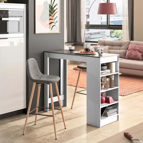 TEMAHOME Tables à Manger Table Et Chaises Effet Bois Blanc Et Béton - Gris Anthracite 4 TEMAHOME Tables à Manger Table Et Chaises Effet Bois Blanc Et Béton - Gris Anthracite – Image 2