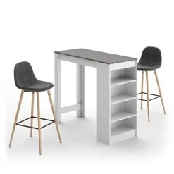 TEMAHOME Tables à Manger Table Et Chaises Effet Bois Blanc Et Béton - Gris Anthracite