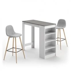 TEMAHOME Tables à Manger Table Et Chaises Effet Bois Blanc Et Béton - Gris Clair