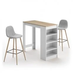 TEMAHOME Tables à Manger Table Et Chaises Effet Bois Blanc Et Chêne Naturel - Gris Clair