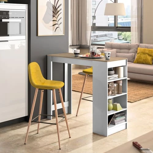 TEMAHOME Tables à Manger Table Et Chaises Effet Bois Blanc Et Chêne Naturel - Jaune 4 TEMAHOME Tables à Manger Table Et Chaises Effet Bois Blanc Et Chêne Naturel - Jaune – Image 2