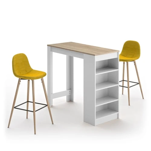 TEMAHOME Tables à Manger Table Et Chaises Effet Bois Blanc Et Chêne Naturel - Jaune 3 TEMAHOME Tables à Manger Table Et Chaises Effet Bois Blanc Et Chêne Naturel - Jaune