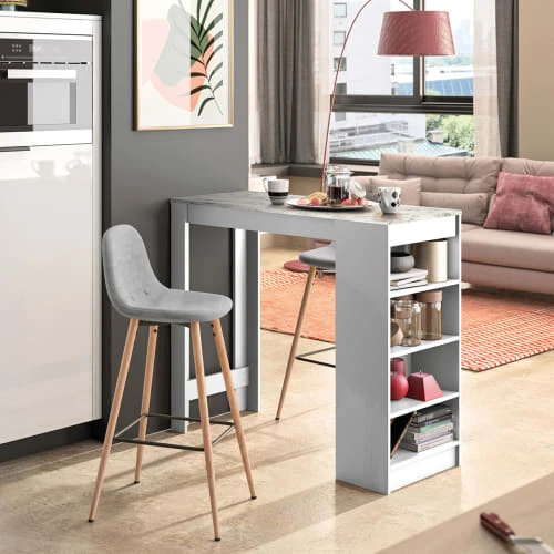 TEMAHOME Tables à Manger Table Et Chaises Effet Bois Blanc Et Marbre - Gris Clair 4 TEMAHOME Tables à Manger Table Et Chaises Effet Bois Blanc Et Marbre - Gris Clair – Image 2