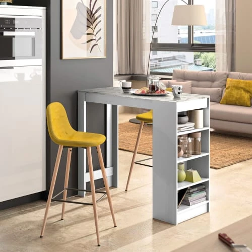 TEMAHOME Tables à Manger Table Et Chaises Effet Bois Blanc Et Marbre - Jaune 4 TEMAHOME Tables à Manger Table Et Chaises Effet Bois Blanc Et Marbre - Jaune – Image 2