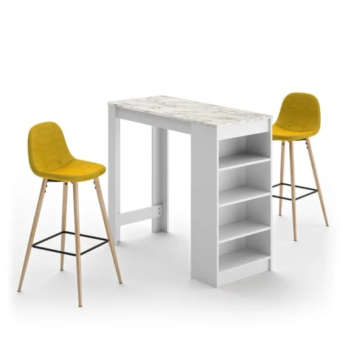 TEMAHOME Tables à Manger Table Et Chaises Effet Bois Blanc Et Marbre - Jaune 3 TEMAHOME Tables à Manger Table Et Chaises Effet Bois Blanc Et Marbre - Jaune