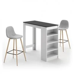 TEMAHOME Tables à Manger Table Et Chaises Effet Bois Blanc Et Noir - Gris Clair