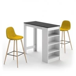 TEMAHOME Tables à Manger Table Et Chaises Effet Bois Blanc Et Noir - Jaune