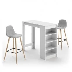 TEMAHOME Tables à Manger Table Et Chaises Effet Bois Blanc - Gris Clair