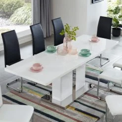 Baita Tables à Manger Table Extensible Laqué Blanc Brillant 160 à 220cm -Marquee Magasin table extensible laque blanc brillant 160 a 220cm 2