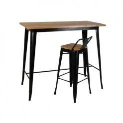 Aubry Gaspard Tables à Manger Table Haute En Métal Laqué Et Bois D'orme Huilé Noir -Marquee Magasin table haute en metal laque et bois d orme huile noir 3