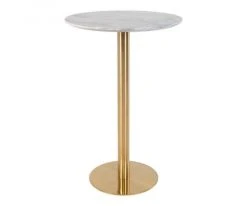 Meubles & Design Tables à Manger Table Haute Ronde Effet Marbre Pied Métal Or