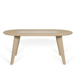 TEMAHOME Tables à Manger Table Placage Chêne Et Marbre Blanc