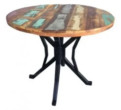 Mathi Design Tables à Manger Table Repas Ronde Bois Massif Recyclé Coloré