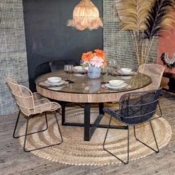 Now’s Home Tables à Manger Table Ronde En Teck Et Verre 160cm -Marquee Magasin table ronde en teck et verre 160cm 1