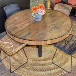Now’s Home Tables à Manger Table Ronde En Teck Et Verre 160cm -Marquee Magasin table ronde en teck et verre 160cm 2