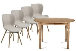 Hellin Tables à Manger Table Ronde Extensible Pieds Tournés D105 + 4 Chaises Tissu