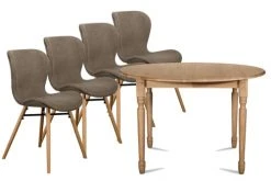 Hellin Tables à Manger Table Ronde Extensible Pieds Tournés D105 + 4 Chaises Tissu