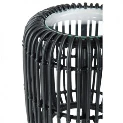 LANADECO Consoles Et Drapiers Table Ronde Rotin/verre Noir Mat H45cm -Marquee Magasin table ronde rotin verre noir mat h45cm 1