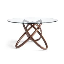 Angel Cerda Tables à Manger Table Ronde Verre Trempé Et Base Ovale En Noyer D150 -Marquee Magasin table ronde verre trempe et base ovale en noyer d140