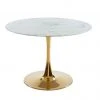 Baita Tables à Manger Table Séjour Verre Effet Marbre Ronde 110cm Pied Doré