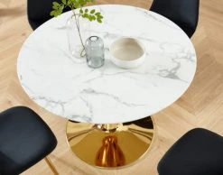 Baita Tables à Manger Table Séjour Verre Effet Marbre Ronde 110cm Pied Doré -Marquee Magasin table sejour verre effet marbre ronde 110cm pied dore 2
